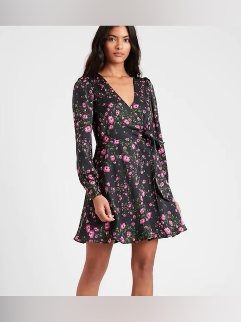Banana Republic floral puff-sleeve wrap dress